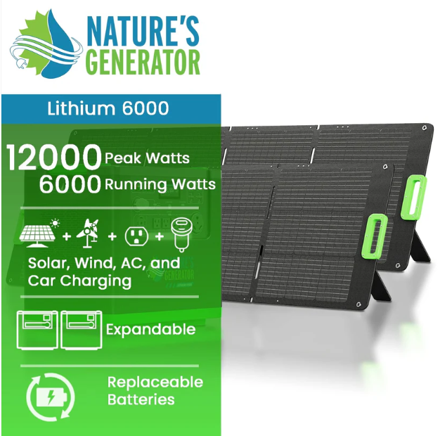 Nature's Generator Lithium 6000 with Solar Panel